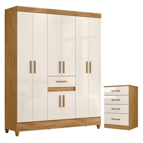Guarda Roupa Casal Portugal e Cômoda Ms913 Freijó Off White – Moval