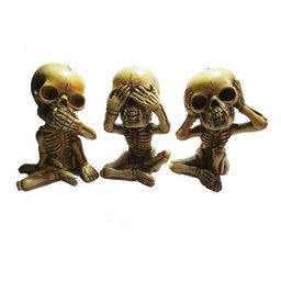 Enfeite Decorativo Trio de Caveira Criativo Skull Esqueleto Resina Decoração - 1
