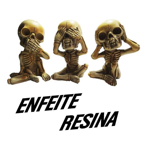 Enfeite Decorativo Trio De Caveira Criativo Skull Esqueleto Resina Decoração - 3