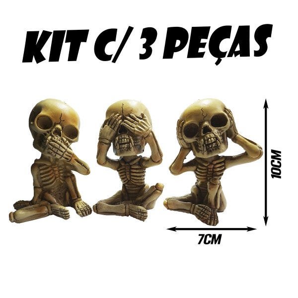 Enfeite Decorativo Trio De Caveira Criativo Skull Esqueleto Resina Decoração - 4