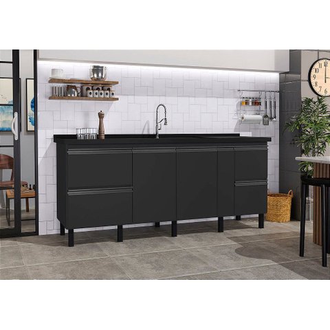 Gabinete Cozinha Mdf 1,94m Elegance com 8 Pés Pré-montado:preto