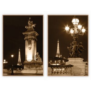 kit com 2 Quadros Decorativos Cidades com Moldura e Vidro para Sala Quarto Escritório e Clínica 62x9