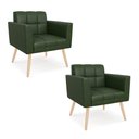 Ver imagem 2 de Poltrona Sala Decorativa Kit 2 Elisa Pé Palito Natural Sintético Pu Verde D03 - D’Rossi