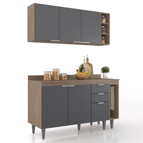 Armário de Cozinha Cp08 e Tampo 118cm Pérola Z34 Freijó/grafite - Mpozenato