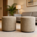 Ver imagem 1 de Kit 2 Puff Banqueta Viena Decorativo Moderno Tecido Linho Bege