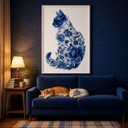 Ver imagem 4 de Quadro Canvas Gato Florais Azuis 60x40cm Mold Branca