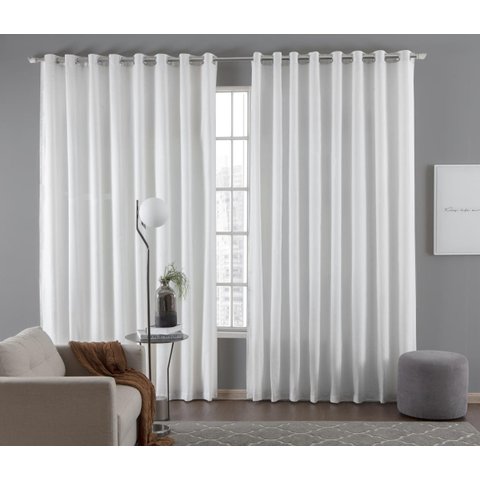 Cortina Tecido Linho 4,00M De Largura X 2,50M De Altura Branco Para Sala Ou Quarto