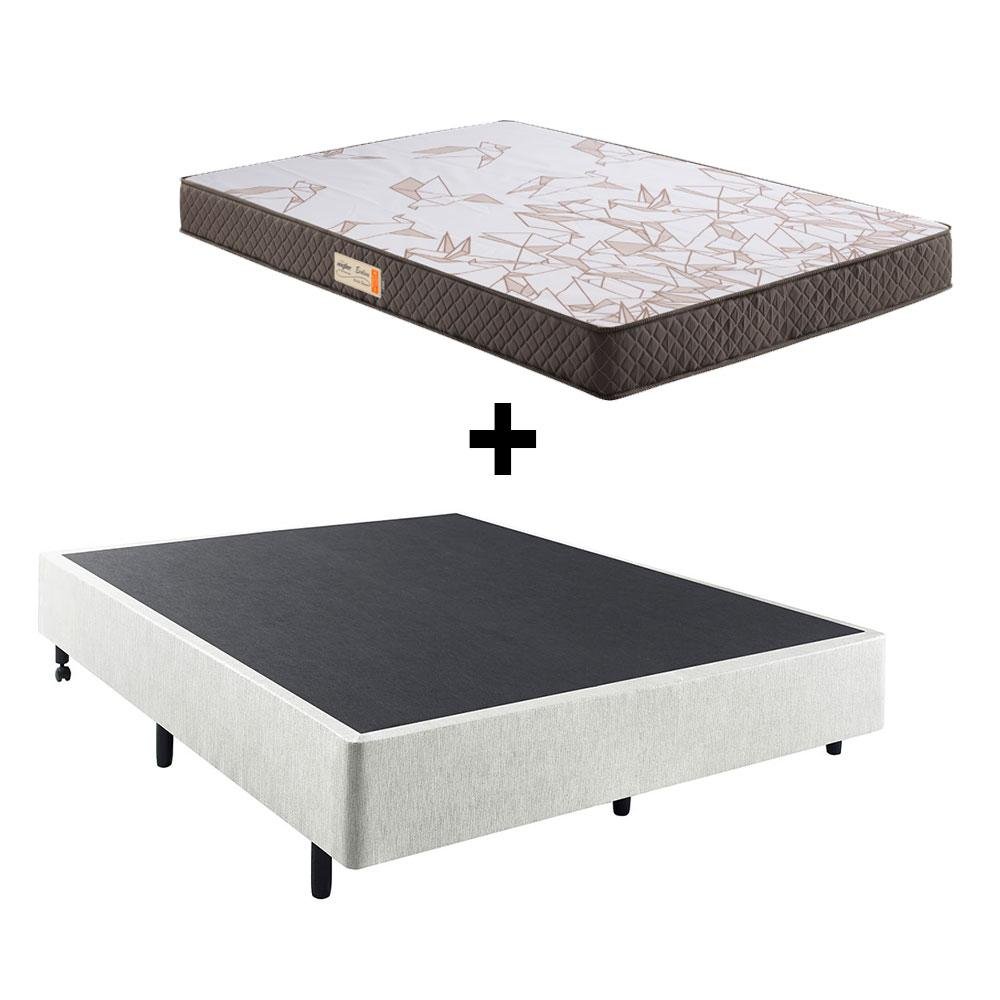 Cama Box Casal Reforçada 138x188 + Colchão Ecoline Ecoflex Espuma D23 Courino Linho - 1