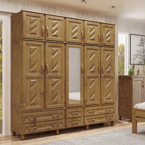 Guarda-roupa Tripartido 10 Portas 6 Gavetas Berlim Imbuia Madeira Pinus - Cavazotto
