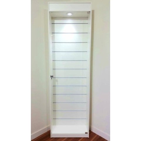 Expositor Canaletado Celular Porta de Vidro LED na Cor Branca