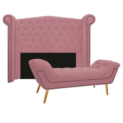 Kit Cabeceira 100 cm Suede + Calçadeira Madrid Rosa Bebê