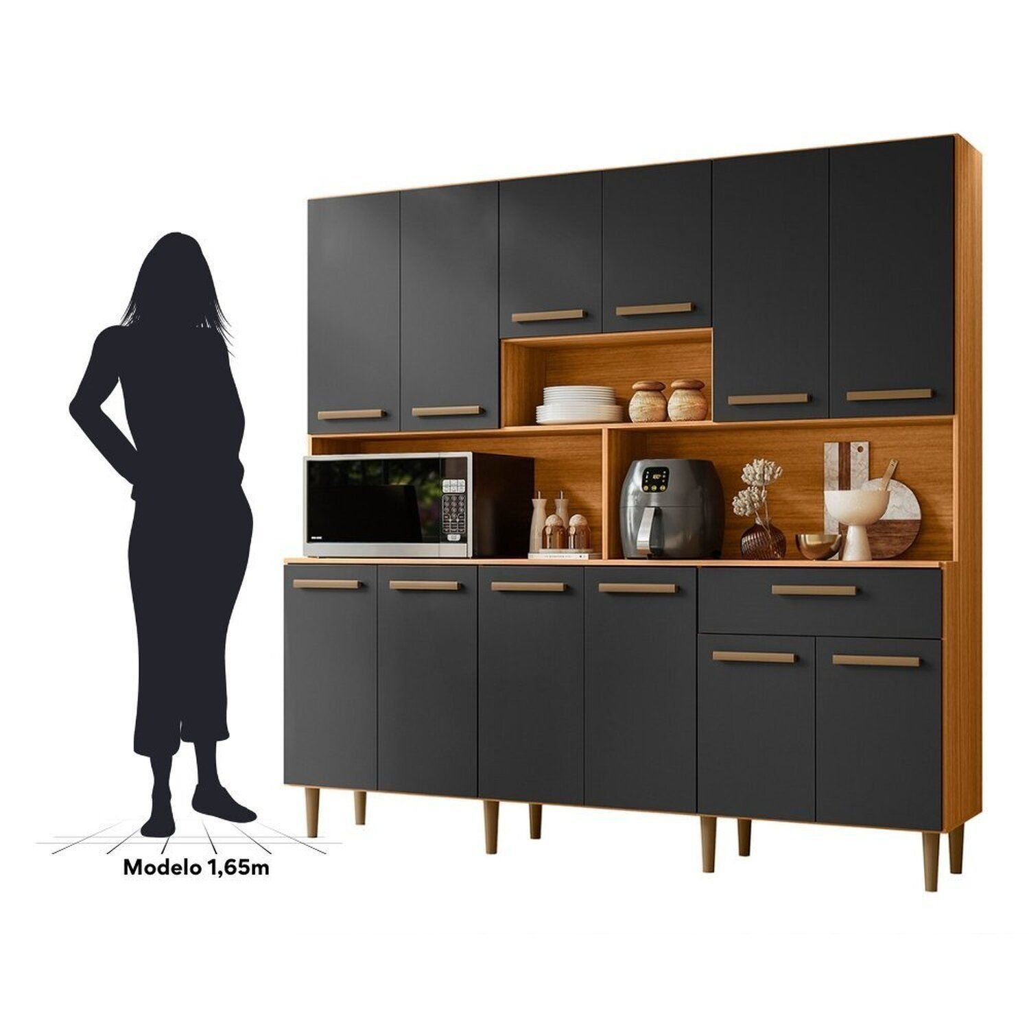 完美品　UM12-SEC3LC Armário de Cozinha 12 Portas 1 Gaveta com Nichos Clarice Yescasa