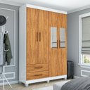 Ver imagem 1 de Guarda-Roupa 4 Portas 2 Gavetas com Espelho e Pés Genova Marrom/Cinamomo/Branco