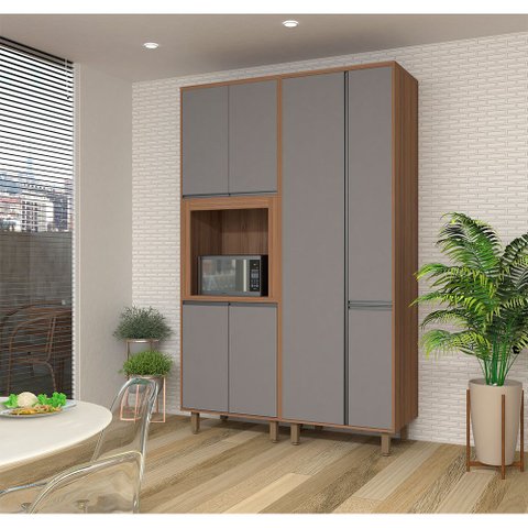 Armário de Cozinha Compacta 2 Peças Vanilla com Cinza Puro Isa Luciane Móveis