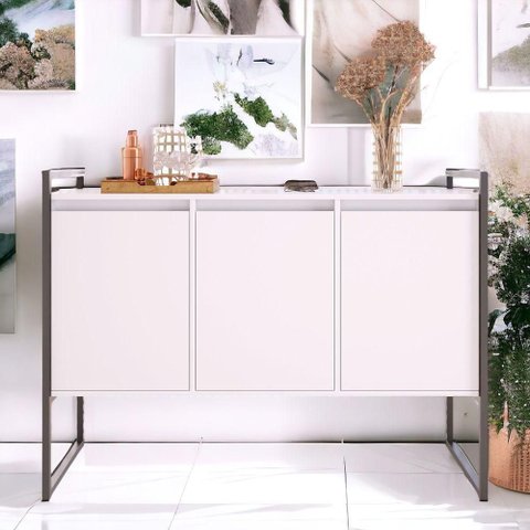 Buffet Aparador Linea Industrial 3 Portas MDP 120cm Branco Plata Móveis