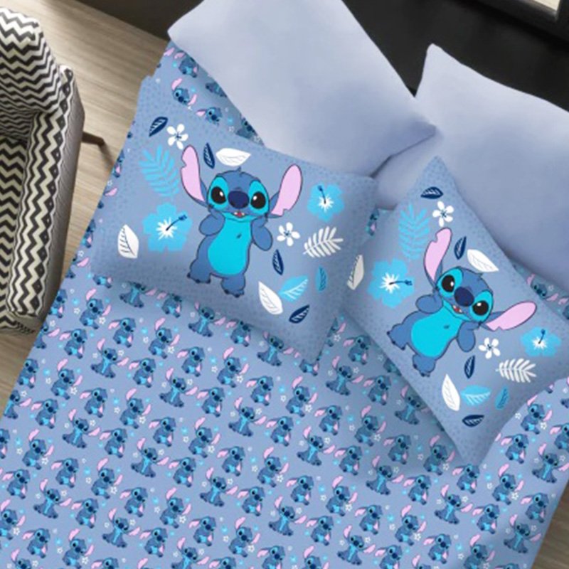 Jogo de Cama Portallar Casal Joy Malha Mista Estampado Disney Stitch 3 Pçs Azul - 2