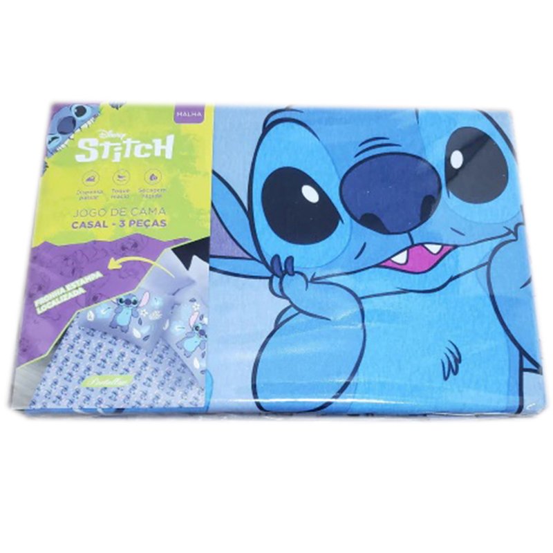 Jogo de Cama Portallar Casal Joy Malha Mista Estampado Disney Stitch 3 Pçs Azul - 5