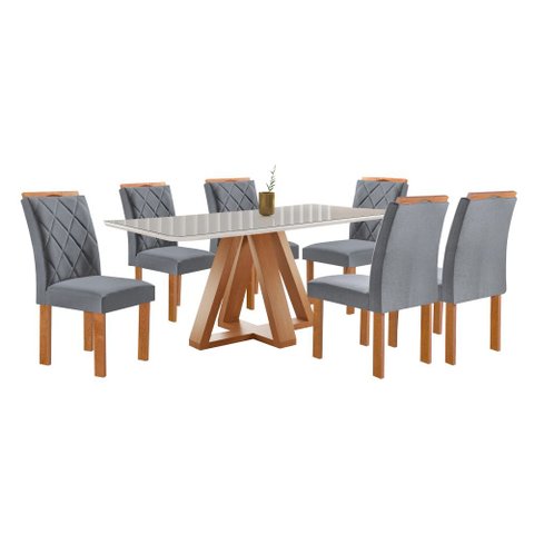 Mesa Kyra 170CMX90CM 6 Cadeiras Arthus Tampo Smart Plus Vidro Off White