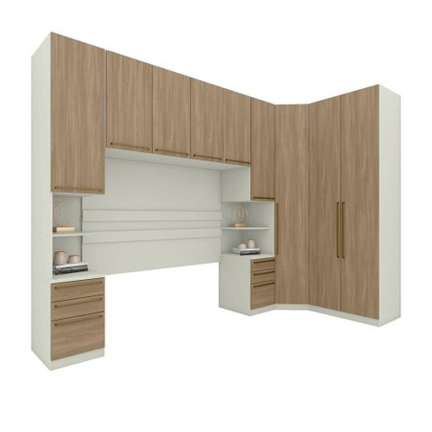 Quarto Modulado Casal 9 Portas 6 Gavetas Canto Oblíquo Areia
