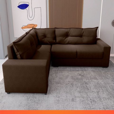 Estofado Sofá de Canto 5 Lugares Veneza com Espuma D-26 e Estrutura de Eucalipto