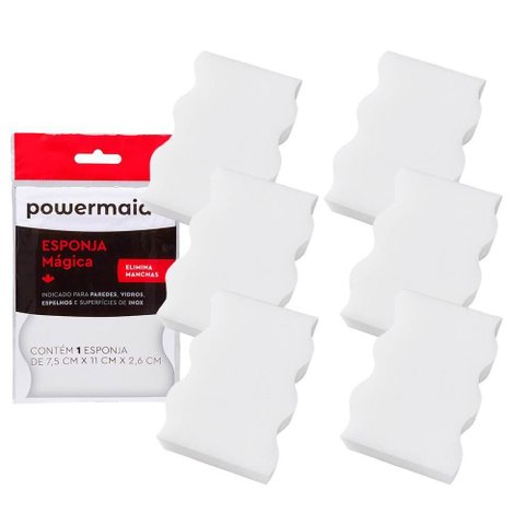 Kit 6 Esponjas Mágicas Melamina Tira Manchas Limpeza - Powermaid 26006.80.1011/6