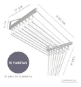 Ver imagem 2 de Varal De Parede Individual 80cm x 10 Varetas - Em Alumínio Branco