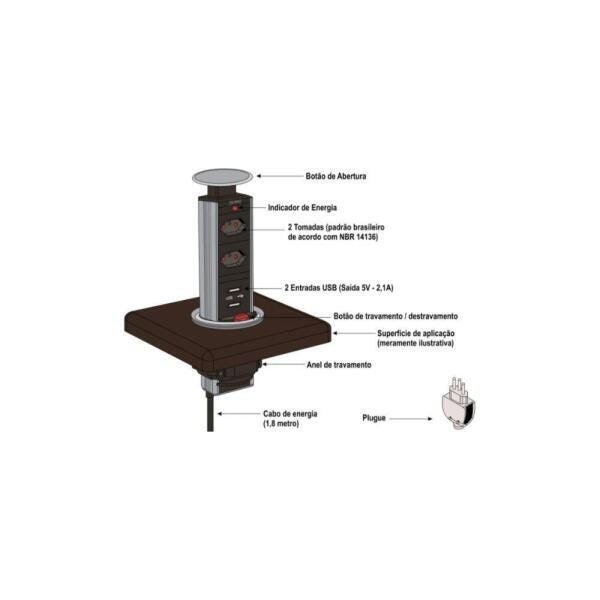 Torre Multiplug Com 2 Usb E 2 Tomadas Meta Ferragens - 2