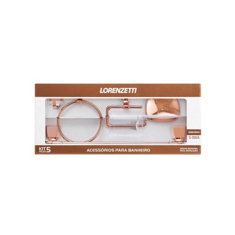 Kit Acessórios Banheiro Rose Gold 5 Peças 2000 F24 Quadra Lorenzetti