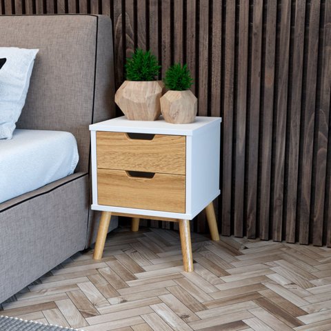 Mesa de Cabeceira 2 Gavetas em Madeira Maciça Lara - Branca
