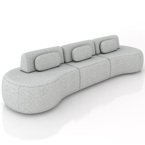 Sofá 5 Lugares Orgânico para Sala Living 366cm Vasti M03 Linho Cinza - Lyam Decor