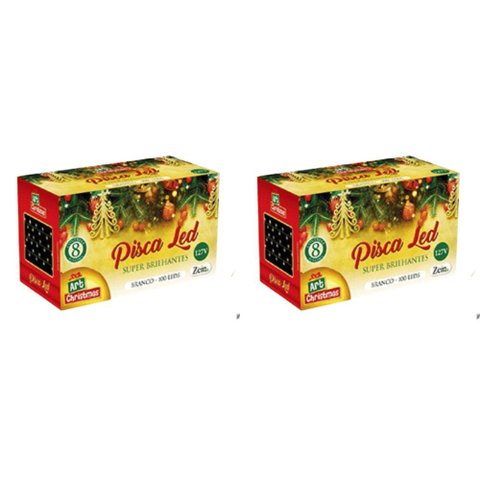 Kit 2 Pisca Pisca 100 Leds Branco Frio 8m Fio Verde - 127v