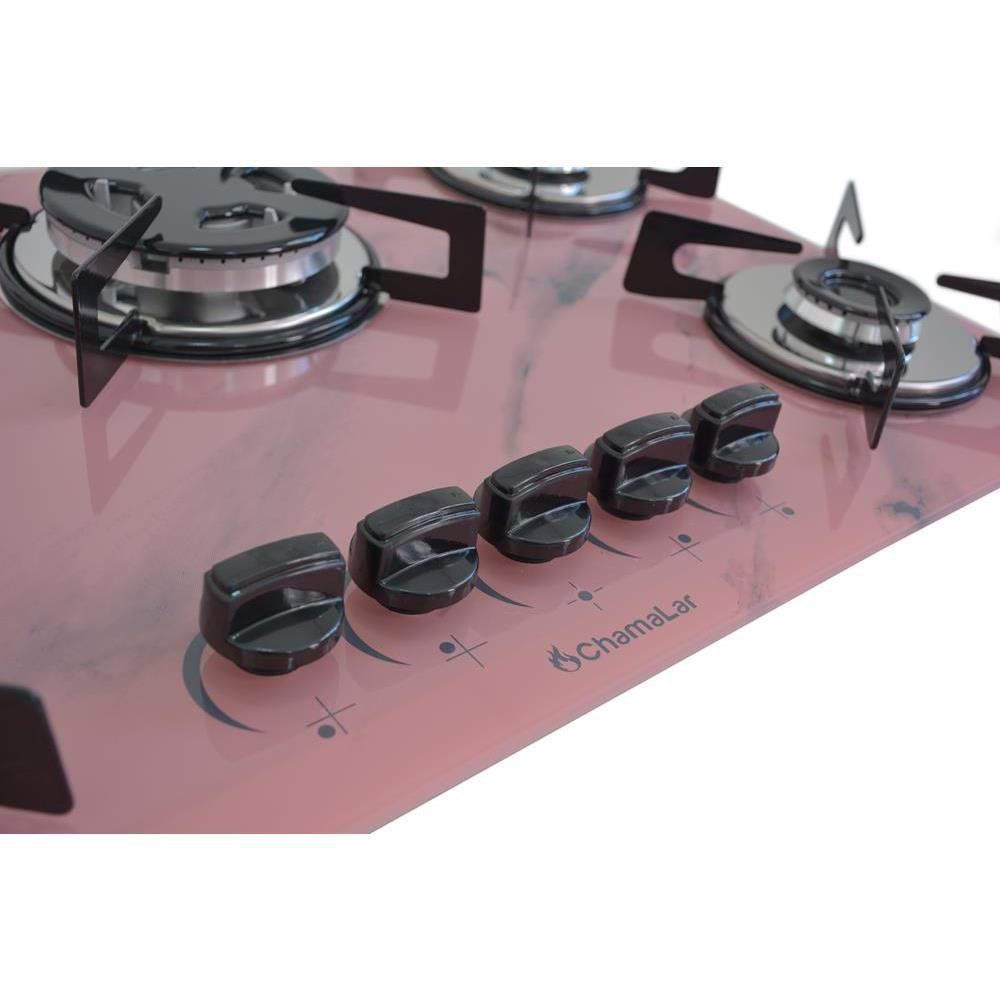 Fogão Cooktop a Gás Chapa 5 Bocas Tripla Chama 127/220v Marmo Marmorizado Rosa - 3