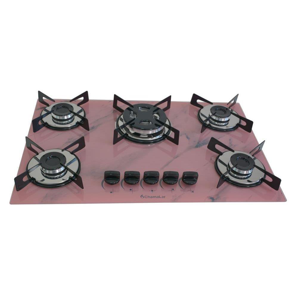 Fogão Cooktop a Gás Chapa 5 Bocas Tripla Chama 127/220v Marmo Marmorizado Rosa