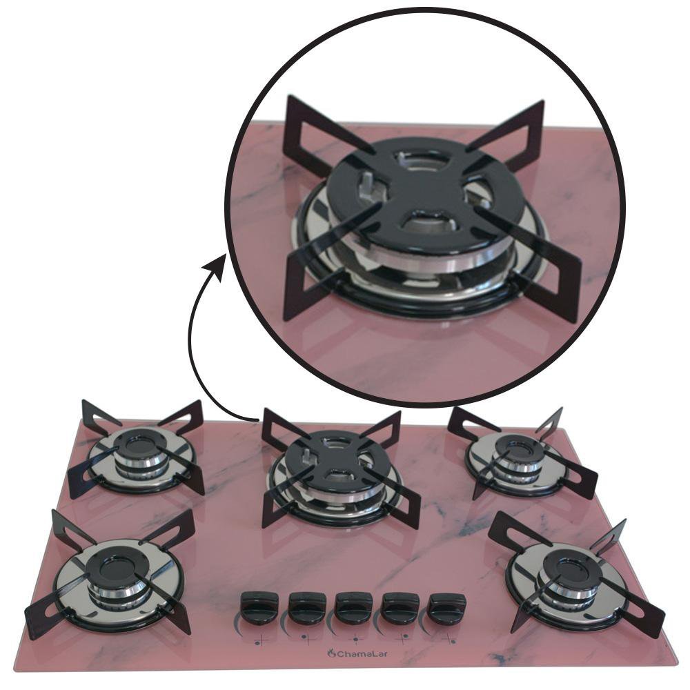 Fogão Cooktop a Gás Chapa 5 Bocas Tripla Chama 127/220v Marmo Marmorizado Rosa - 4