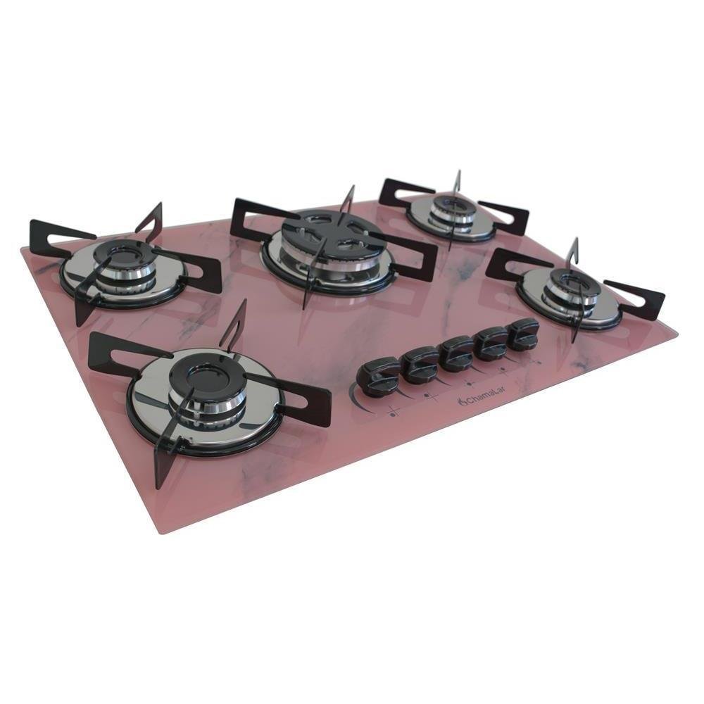 Fogão Cooktop a Gás Chapa 5 Bocas Tripla Chama 127/220v Marmo Marmorizado Rosa - 2