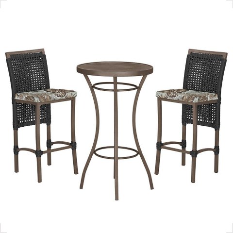 Mesa Bistrô e 2 Banquetas Roma Marrom Corda Náutica Estofado 6 Trama Original