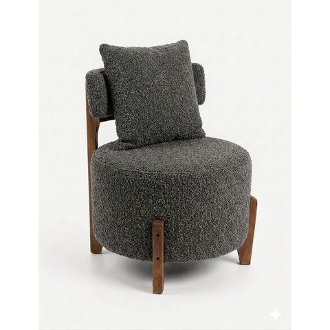 Poltrona Organica Decorativa Redonda com Almofada Pés Thor Madeira Maciça Premium Boucle Grafite:Bou