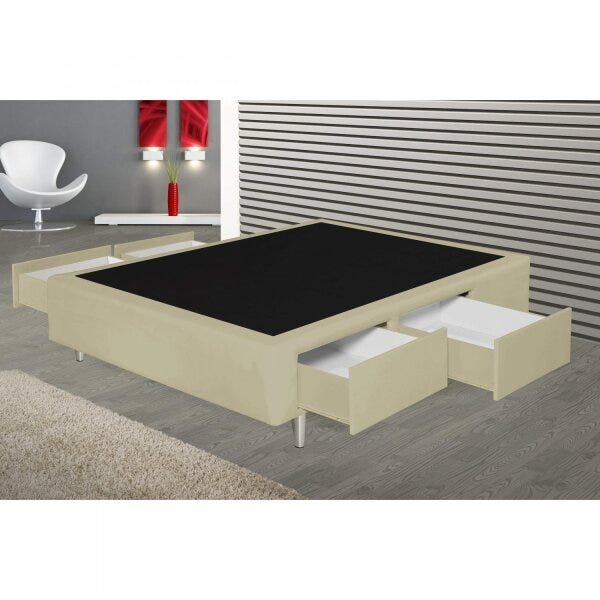 Base Box Casal com 4 Gavetas 40x140x190cm Lisboa Damasu Colchões Menor preço em Base Box Casal com 4 Gavetas 40x140x190cm Lisboa Damasu Colchões