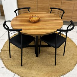 Mesa Jantar Redonda 110cm com 4 Cadeiras em Aço 84,5cm Cor:nogal e Preto - 3