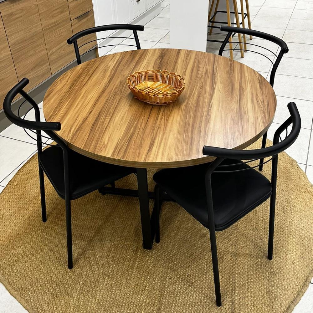 Conjunto Mesa de Jantar 1,10m e 4 Cadeiras em Aço 84,5cm Cor:nogal e Preto - 2