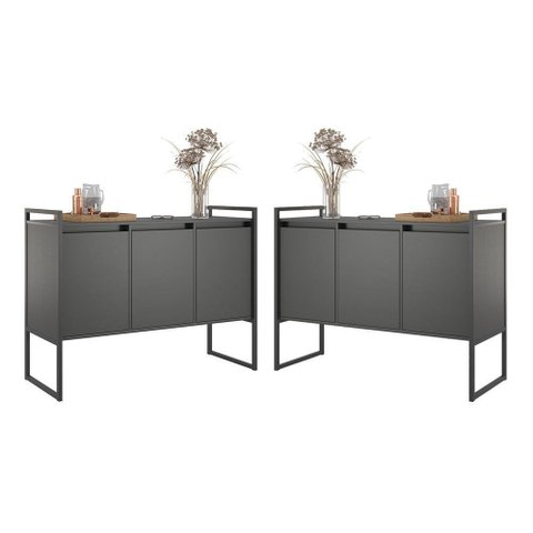 Armario Industrial 3 Portas Balso Preto Conjunto 2 Peças