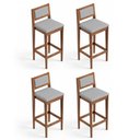 Ver imagem 4 de Kit 04 Banquetas Altas Lenna 99cm em Madeira e Encosto Estofado Linho Cinza Claro - Abmaza
