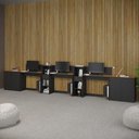 Ver imagem 1 de Conjunto de Escritório Noruega 2 Livreiro 2 Buffet e 3 Mesas 90cm - Via Nossa - Preto e Cedro