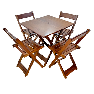 Conjunto Jogo de Mesa 70x70 C/ Furo P/ Ombrelone com 4 Cadeiras Dobráveis - Dg Móveis