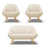 Kit 01 Namoradeira 02 Lugares e 02 Poltronas Giovana Corino Bege Pés Palito Castanho - D'Rossi - 1