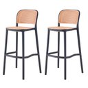 Ver imagem 1 de Kit 2 Banquetas Lia Amis Rivatti em Polipropileno Preto Assento e Encosto Simulando Rattan Bege