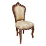 Cadeira Luiz Xv Toda Trabalhada Madeira Marrom Tecido Dourado Arabesco - 1