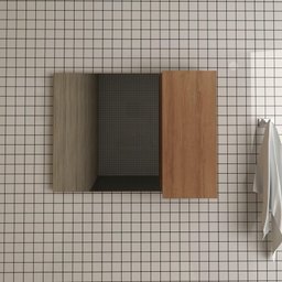 Armário Espelheira Suspenso Flutuante 1 Espelho 1 Porta 2 Prateleiras para Banheiro Marrom Madeira - 1