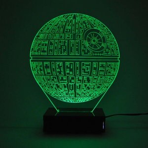 Abajur e Luminária Estrela da Morte de Acrílico com Led Verde