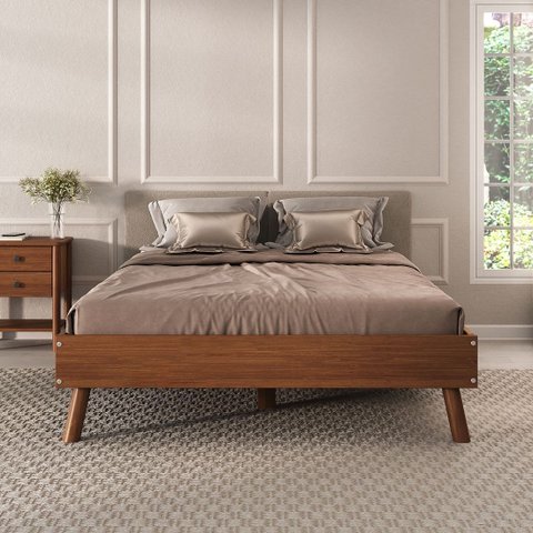 Cama Casal de Madeira Escandinava Futon Pés Inclinados Castanho Karri Idimex